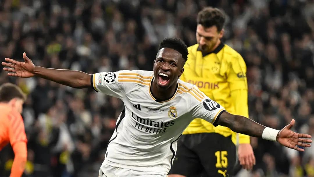 selebrasi Vinicius saat Mencetak gol ke dua melawan Dortmund