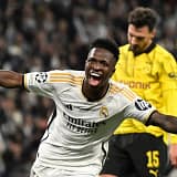 selebrasi Vinicius saat Mencetak gol ke dua melawan Dortmund